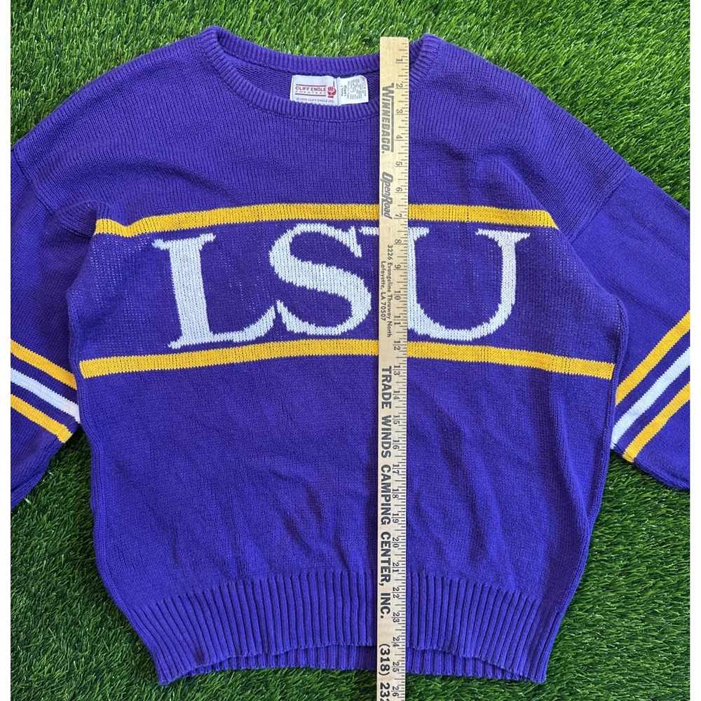 Vintage 1980's LSU TIGERS Cliff Engle Crew Neck Knit Sweater Made in‎ USA Large - Picture 4 of 11